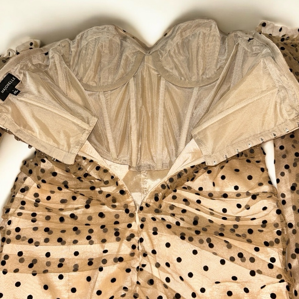 MAJORELLE Secret Polkadot Dress in Dark Nude size small - Picture 9 of 16